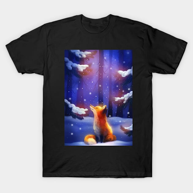 Fox in Winter Forest T-Shirt by OrnamentallyYou